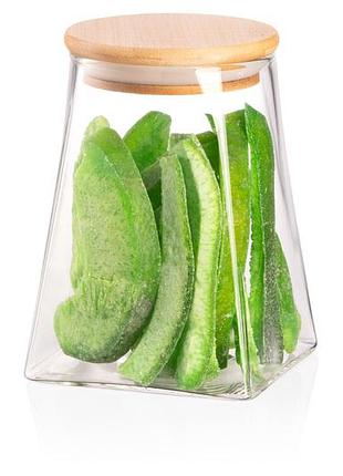 Банка для хранения ardesto midori 700мл, стекло, бамбук, конусная, прозрачный