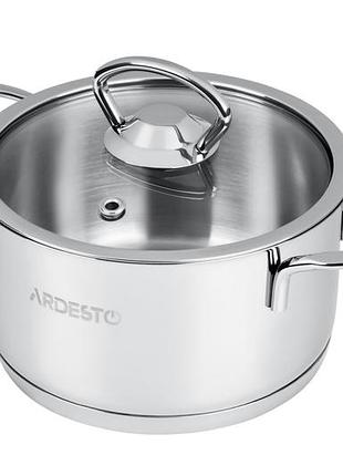 Кастрюля ardesto luna, стеклянная крышка, 1.2 л, нержавеющая сталь