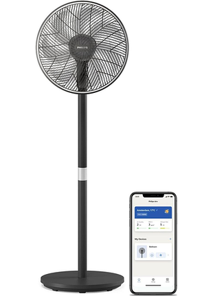 Вентилятор philips напольный series 3000, 40см, 48вт, управление через смартфон, регулировка высоты, черный