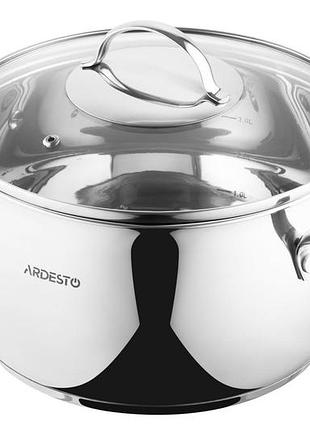 Кастрюля ardesto gemini liguria, стеклянная крышка, 5.0 л, нержавеющая сталь