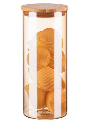 Банка для хранения ardesto golden moon, круглая, 1000 мл, стекло, бамбук