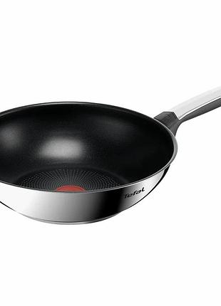 Сковорода вок tefal emotion+, 28см, нержавеющая сталь, бакелит, черный