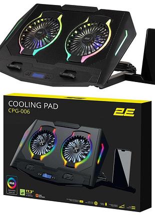 Подставка для ноутбука 2e gaming cpg-006, до 17.3", 2xusb-a, lcd/phone holder, rgb, черный