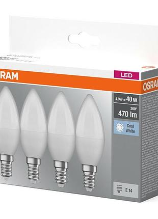 Набор ламп 4шт osram led e14 4.9вт 2700к 470лм b40
