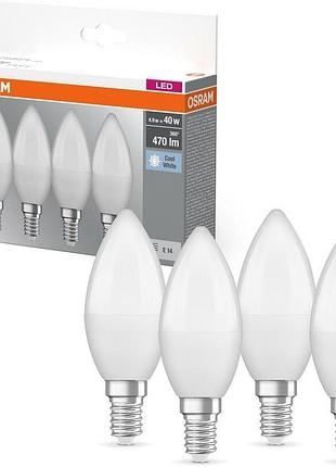 Набор ламп 4шт osram led e14 4.9вт 2700к 470лм b40 2