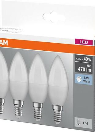 Набор ламп 4шт osram led e14 4.9вт 2700к 470лм b40 3