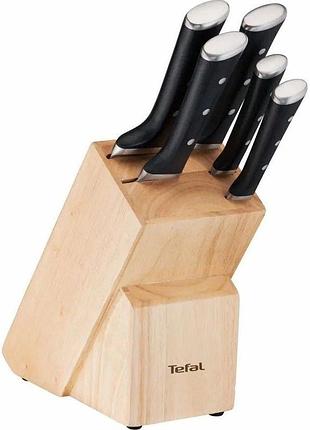 Набор ножей tefal ice force, 5пр., с деревянной колодкой, нержавеющая сталь, платик, черный