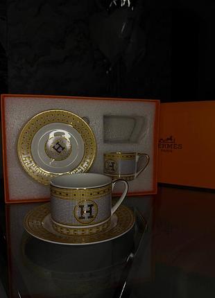 Набор чашек hermes gold white