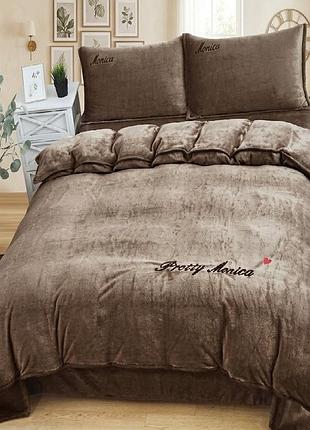 Постельное белье евро из велюра life is good monica 22051 200х230 см коричневое
