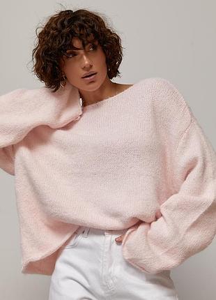Мохеровый джемпер oversize с широкой горловиной цвет пудра размер one size fl_003577