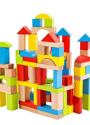 Дерев'яний конструктор tree toys md 2358 містечок різнобарвні фігури 100 дет