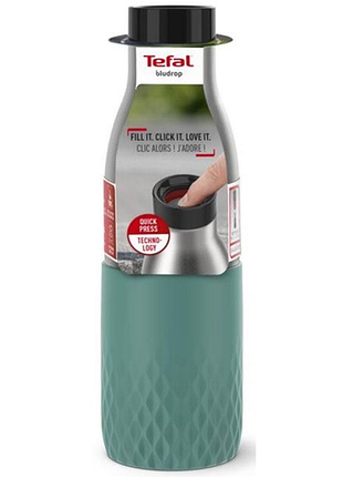 Термопляшка tefal bludrop, 500мл, діам70, t хол. 24г, гар.12г, нерж.сталь+пластик, зелений