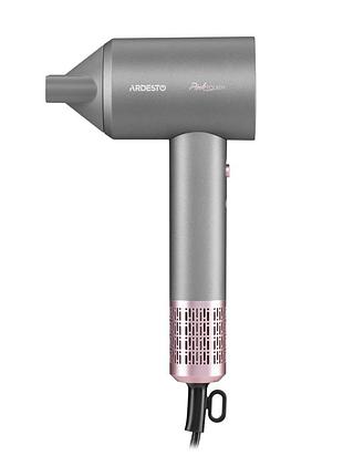 Фен ardesto pink touch, 1600вт, 2 швидкості, 3темп.режими, іонізація, дифузор, магнітні насадки, сірий+рожевий