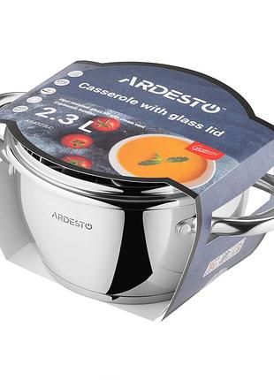 Кастрюля со стеклянной крышкой ardesto gemini lucca, 2.3л, нержавеющая сталь