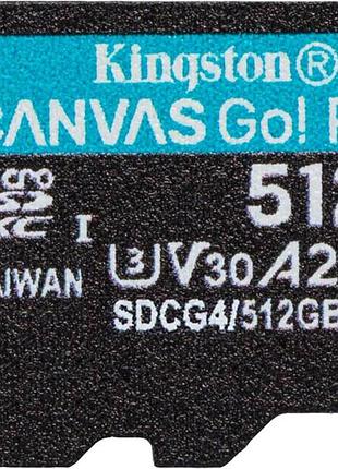 Карта памяти kingston microsd 512gb c10 uhs-i u3 a2 v30 r200/w160mb/s