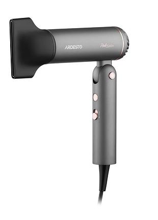 Фен ardesto pink touch, 1300вт, 2 скорости, 3 темп.режимы, складная ручка, дорожная сумка, серый+розовый
