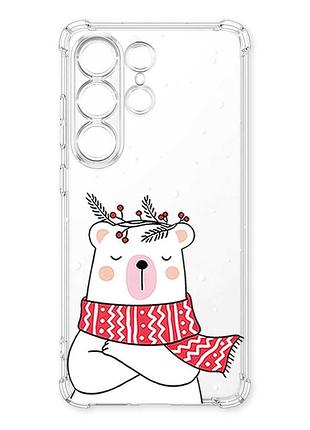 Чехол с утолщёнными углами на samsung galaxy s26 ultra медведь в шарфе (принт 147)