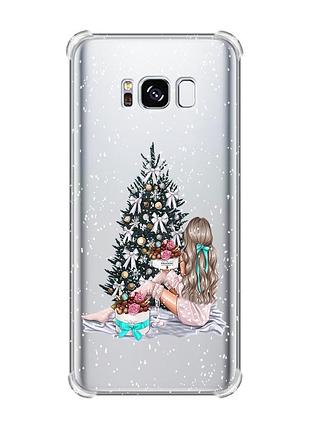 Чохол з потовщеними кутами на samsung galaxy s8 :: дівчина біля ялинки (принт 139)