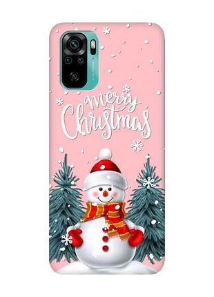 Матовий рожевий чохол на xiaomi redmi note 10 / note 10s сніговик (принт 152)