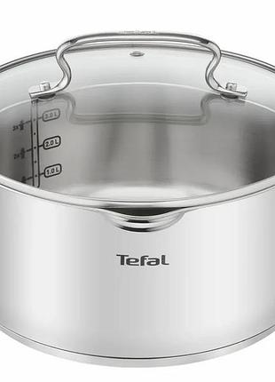 Кастрюля tefal duetto+, 5л, с крышкой, нержавеющая сталь, стекло