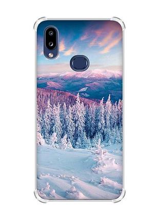 Чехол с утолщенными углами на samsung galaxy a10s/a107 зимние горы (принт 163)