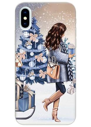 Чехол на iphone x/xs :: новый год. девушка с подарками (принт 143)
