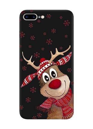 Матовый черный чехол на iphone 7 plus/8 plus :: зимний олень (принт 149)