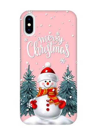 Матовый розовый чехол на iphone x/xs :: снеговик (новогодний принт 152)