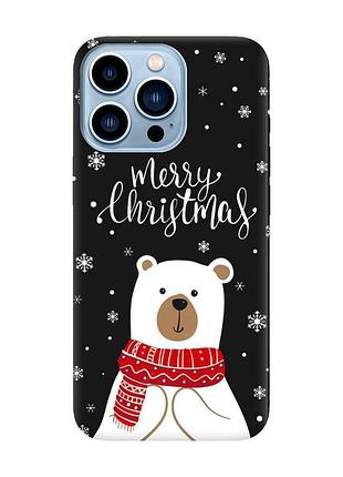 Матовий чорний чохол на apple iphone 13 pro max ведмедик. з різдвом (принт 146)