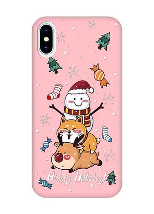 Матовий рожевий чохол на iphone x / xs зимові розваги (новорічний принт 153)