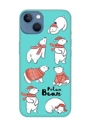 Матовый бирюзовый чехол на iphone 13 :: мишки (принт 145)