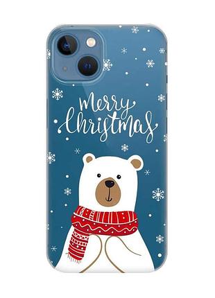 Прозрачный чехол на iphone 13 :: мишка. с рождеством (принт 146)