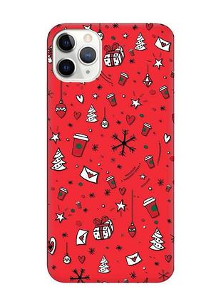 Матовый красный чехол на iphone 11 pro max :: праздничный фон (новогодний принт 182)
