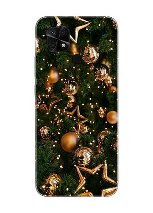 Чохол на xiaomi redmi 10c золоті кульки (новорічний принт 162)