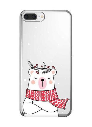 Прозрачный чехол на iphone 7 plus/8 plus :: медведь в шарфе (новогодний принт 147)