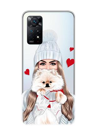 Прозрачный чехол для xiaomi redmi note 11 pro/12 pro 4g :: девушка с собачкой (принт 142)