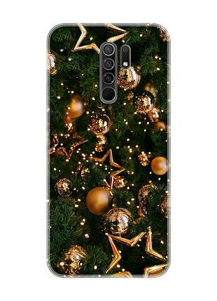 Чохол на xiaomi redmi 9 золоті кульки (новорічний принт 162)