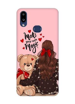 Матовый розовый чехол на samsung galaxy a10ѕ a107 девушка с мишкой (принт 188)