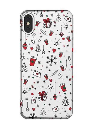Прозорий чохол на iphone x / xs святковий фон (новорічний принт 182)