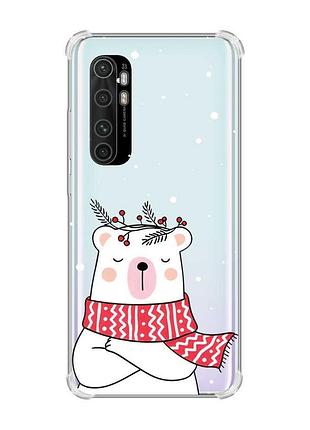Чохол з потовщеними кутами на xiaomi mi note 10 lite ведмідь у шарфі (новорічний принт 147)