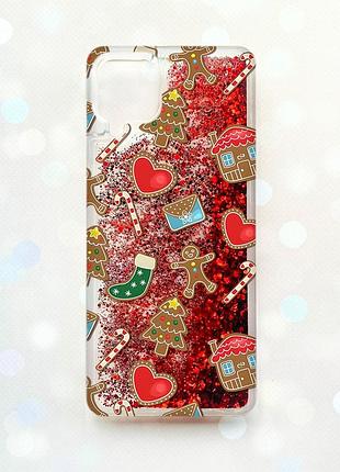 Чохол з плаваючими блискітками samsung galaxy a12 червоний :: різдвяний фон (принт 181)