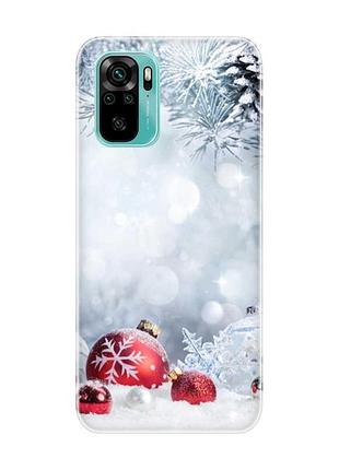 Чохол на xiaomi redmi note 10 / note 10s :: червоні кульки (новорічний принт 168)