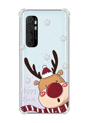 Чохол з потовщеними кутами на xiaomi mi note 10 lite зимове оленя (принт 155)