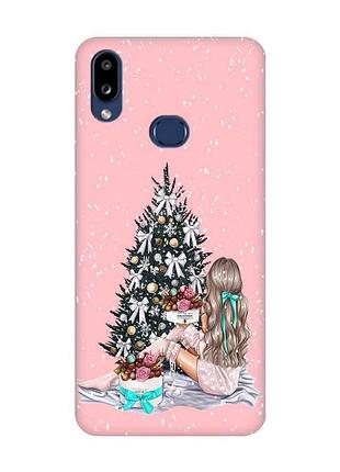 Матовий рожевий чохол на samsung galaxy a10ѕ a107 :: дівчина біля ялинки (принт 139)