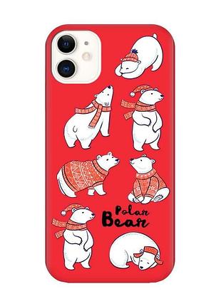 Матовий червоний чохол на apple iphone 11 (6.1) новорічний дизайн ведмедики (принт 145)