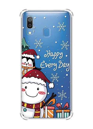 Чехол с утолщёнными углами на samsung galaxy a30(2019)/a20(2019) снеговик и пингвин (принт 156)