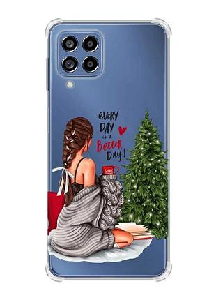 Чохол з потовщеними кутами на samsung galaxy m53 (m536) 5g :: дівчина біля ялинки (принт 186)