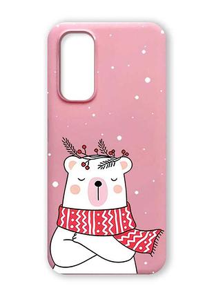 Матовий рожевий чохол на xiaomi redmi note 11 4g ведмідь у шарфі (принт 147)