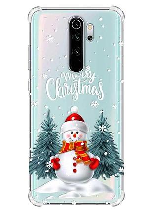 Чехол с утолщёнными углами на xiaomi redmi note 8 pro :: снеговик (принт 152)