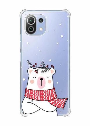 Чохол з потовщеними кутами на xiaomi mi 11 lite :: ведмідь у шарфі (принт 147)